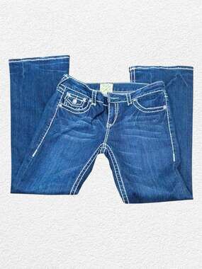 LA Idol USA Women’s 11 Blue Denim Jeans Bling Embellished Bootcut W: 33" L: 33